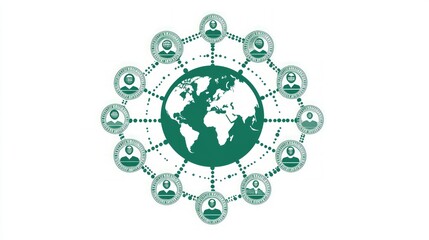 Global network connection, people icons around the world map.