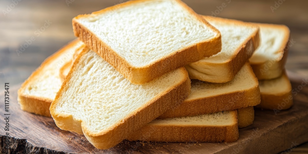 Poster fresh toast bread cut into square slices, showcasing the delightful texture and golden crust. these 