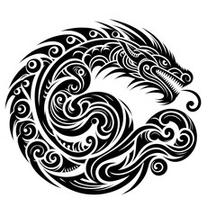 Obraz premium AI Generate of Dragon Shape in Maori Art style isolated in white