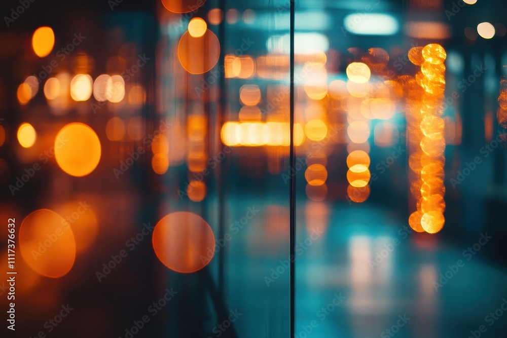 Aufkleber a blurred, illuminated scene with warm bokeh lights creating an abstract atmosphere.