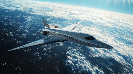 Fototapeta premium Futuristic spacecraft in orbit highend transport clouds