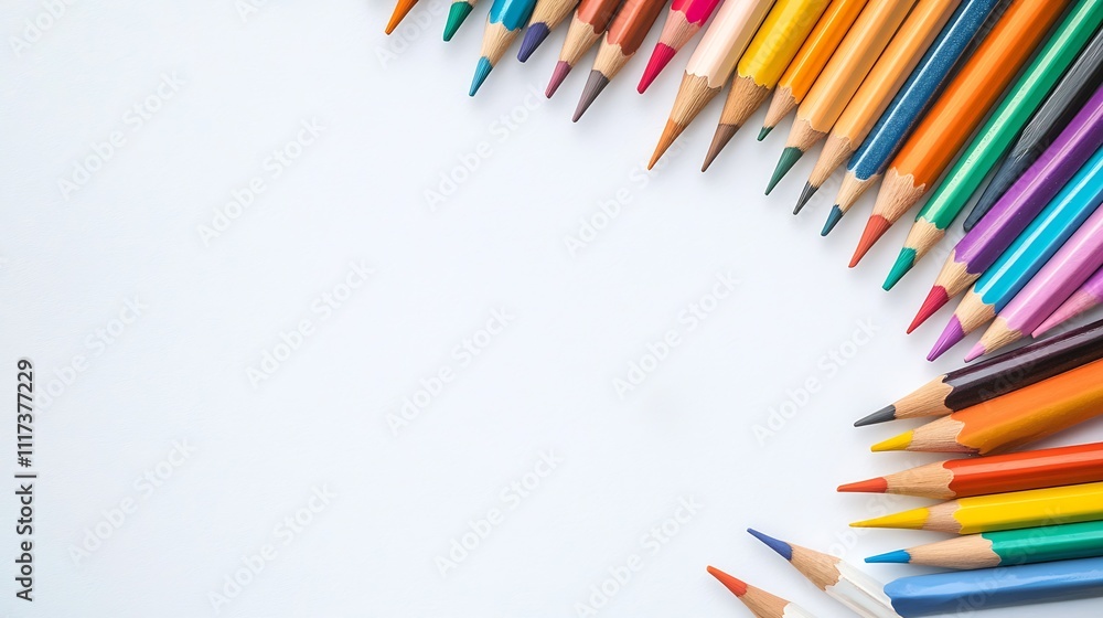 Poster vibrant assortment of colorful pencils arranged on white background for creative projects : generati