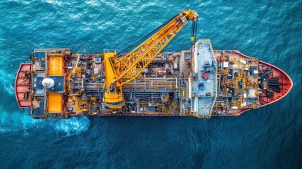 Aerial View of Mining Equipment on Ocean Vessel