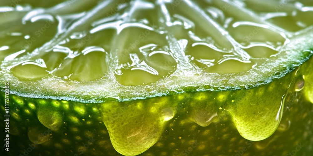 Poster a close up view showcasing the vibrant texture and details of a lime slice, emphasizing its refreshi
