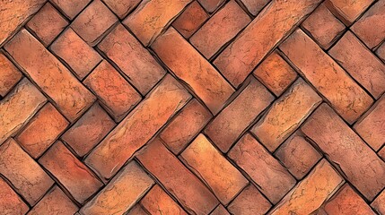 Pavement with interlocking textured bricks seamless pattern. Outdoor concrete slab sidewalk. 3D render. 