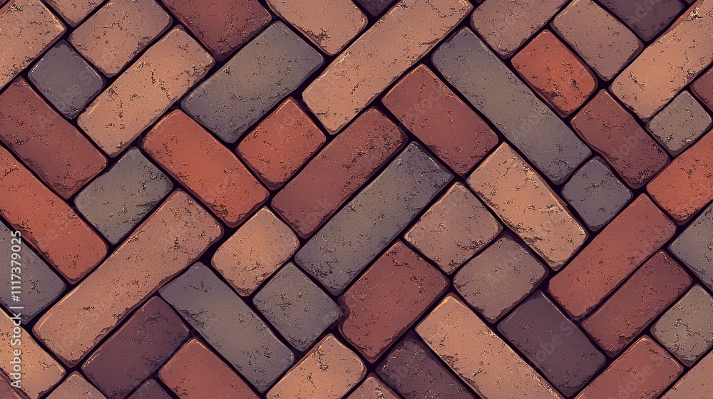 Poster pavement with interlocking textured bricks seamless pattern. vector pathway texture top view. outdoo