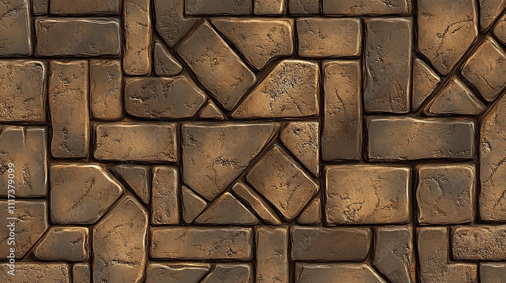 Poster pavement with interlocking textured bricks seamless pattern. vector pathway texture top view. outdoo