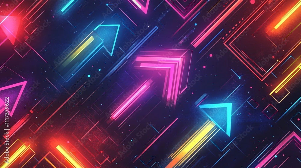 Poster seamless abstract pattern with vibrant neon arrow. generative ai