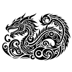 AI Generate of Dragon Shape in Maori Art style isolated in white