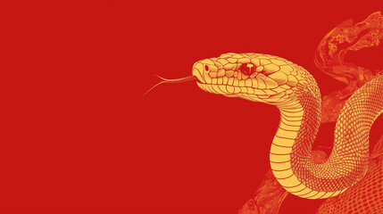 Fototapeta premium A golden snake on a red background, can be used for Chinese New Year posters