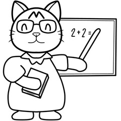 Doodle cartoon of cat teacher