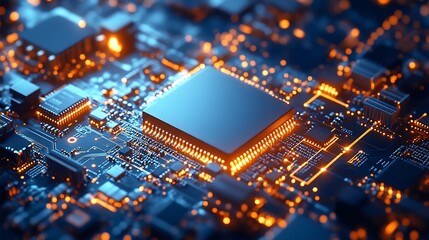 Obraz premium Advanced silicon chip on glowing circuitry board representing modern computing systems : Generative AI