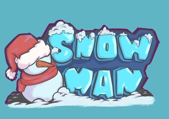 Cartoon snowman with high quality image output, design made for sticker, gift card, present, and any printable, winter holiday, december, christmas, new year event.