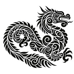 Naklejka premium AI Generate of Dragon Shape in Maori Art style isolated in white