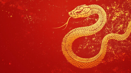 Obraz premium A golden snake on a red background, in the style of Chinese New Year art,can be used for Chinese New Year posters