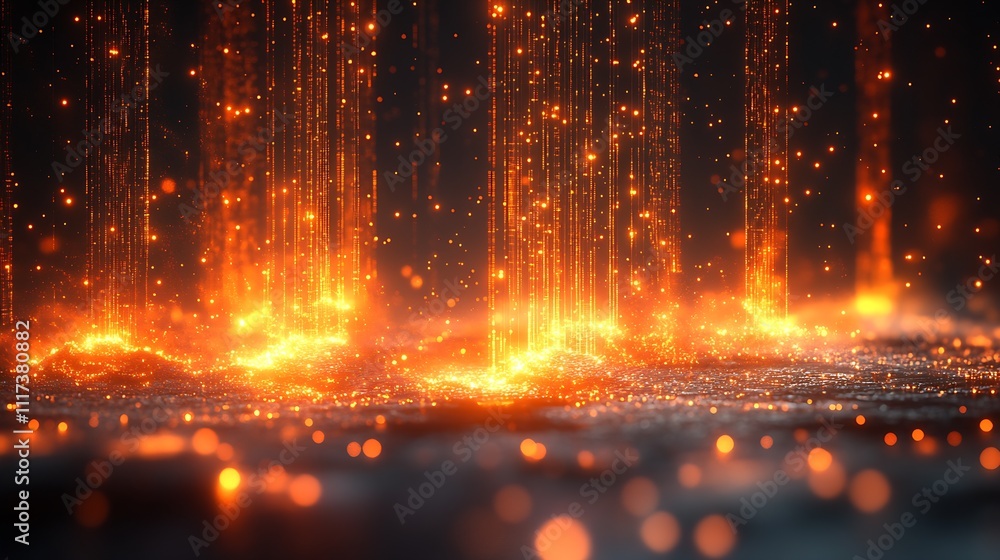 Poster abstract lava flow with glowing particles and futuristic energy veins in dark atmosphere : generativ