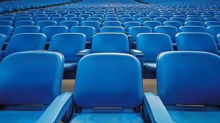 Fototapeta premium Rows of seats in an outdoor stadium with blue seats. Generative Ai