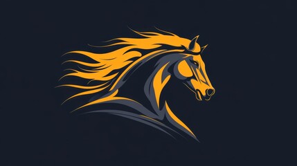 Fototapeta premium A stylized horse head illustration with flowing mane in yellow and black colors.