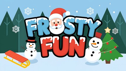 Frosty Fun Winter Scene With Santa And Snowmen