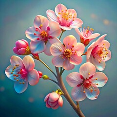 Delicate pink cherry blossoms with green leaves capturing the essence of springtime beauty in a vibrant display.