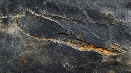 Black rock texture. Rough mountain surface with cracks. Close-up. Dark stone background with space for design. Grunge. 