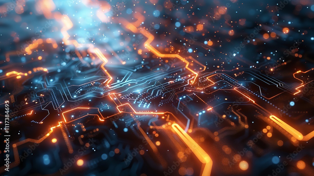 Poster abstract technological background with various techno elements.