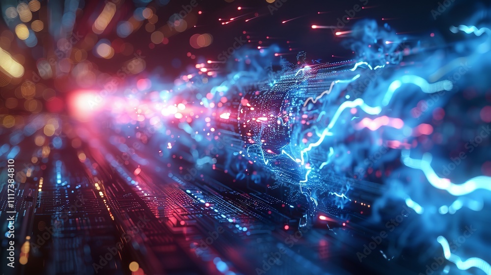 Poster abstract technological background with various techno elements.