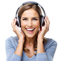 Fototapeta premium happy woman wearing headphones enjoying music on white