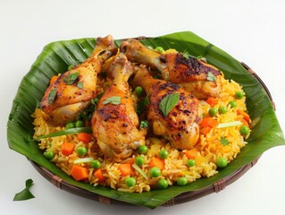 Fototapeta premium Succulent Chicken and Rice with Fresh Vegetables