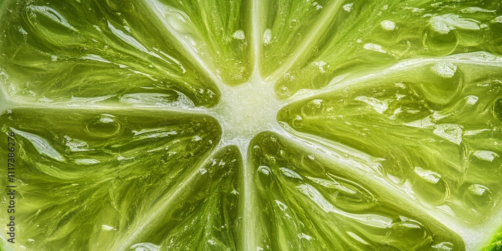 Poster a close up view showcasing the vibrant texture and details of a lime slice, emphasizing its refreshi
