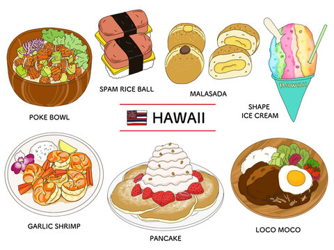 ハワイ料理　線画のイラストセット