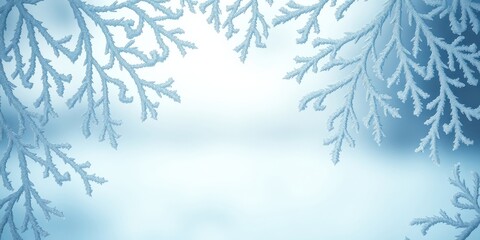 A delicate winter scene featuring frost-covered branches against a soft, blurred background.