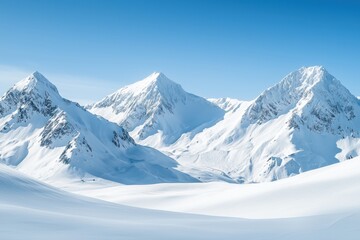 Obraz premium A serene winter landscape featuring snow-covered mountains under a clear blue sky.