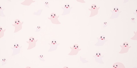 A whimsical background featuring a scattered array of cute, smiling ghosts, adding a touch of playful spookiness to any design.