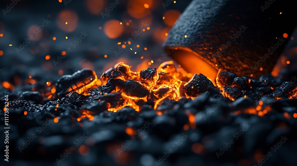 Fototapete fiery glowing coals with spark effect in a dynamic concept of heat and energy : generative ai