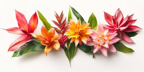 Isolated exotic flowers displayed on a white background highlight the vibrant colors and unique shapes of these beautiful exotic flowers, making them perfect for creative projects.
