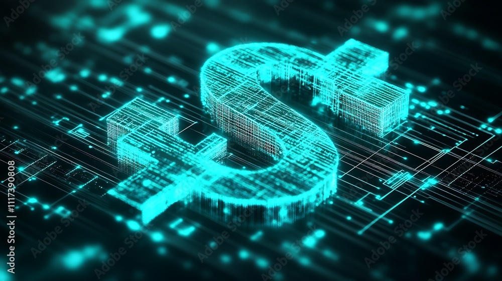 Poster Digital Dollar Sign Against Futuristic Technological Background : Generative AI