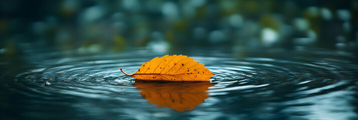 Serene Autumn Leaf on Teal Water - A Realistic Nature Illustration