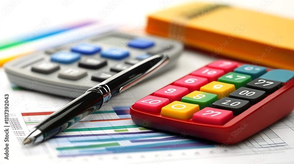 Poster colorful calculators and financial charts for accounting and analysis : generative ai