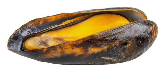 Obraz premium Freshly opened mussel showcasing vibrant color, cut out - stock png.