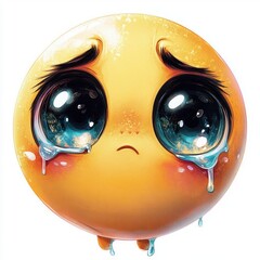 A sad, cartoonish emoji with large eyes and tears, expressing sorrow.