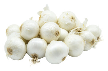 Fresh white onions piled on a clean surface, cut out - stock png.