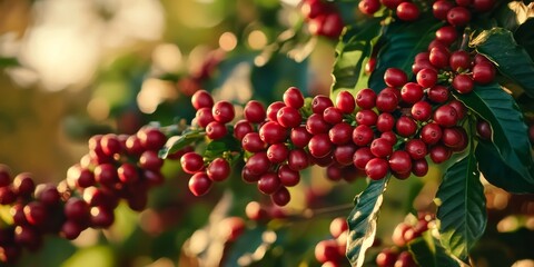 Arabica coffee beans, particularly the vibrant red cherry variety, thrive in nature, showcasing the beauty and richness of red cherry coffee beans in their natural habitat.