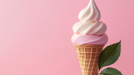 Soft Serve Ice Cream Cone on a Pink Background