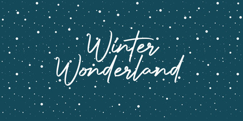 Winter wonderland handwritten text with stars and snowflakes. Hand lettering typography. Modern brush ink calligraphy
