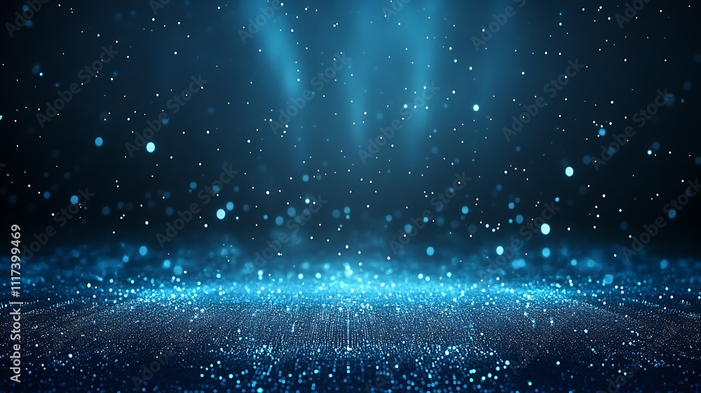 Poster Ethereal Blue Bokeh Background with Sparkling Light Particles Abstract Design : Generative AI