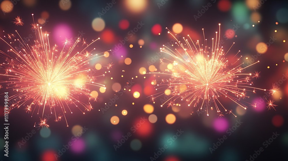 Poster vibrant festive fireworks display with colorful bokeh background for celebration events : generative