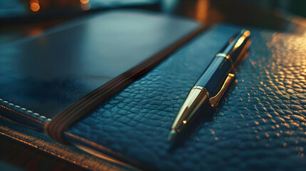 Luxury Pen on Leather Notebook - 3D Illustration