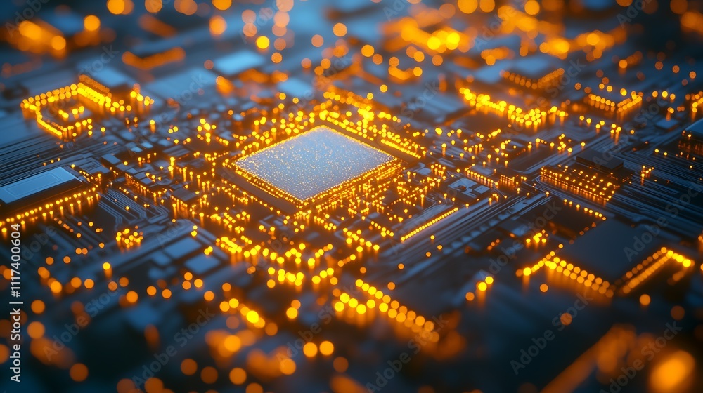 Poster Glowing Circuit Board with Abstract Technology and AI Concept Design : Generative AI