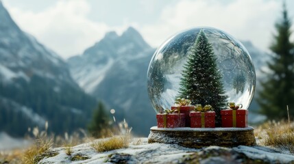A charming snow globe encapsulates a beautifully decorated Christmas tree, evoking the spirit of the holiday season in a whimsical display of winter joy.